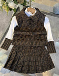 Girls’ Fashion 3-Piece Set – Monogram Vest, Skirt & Long Sleeve Top