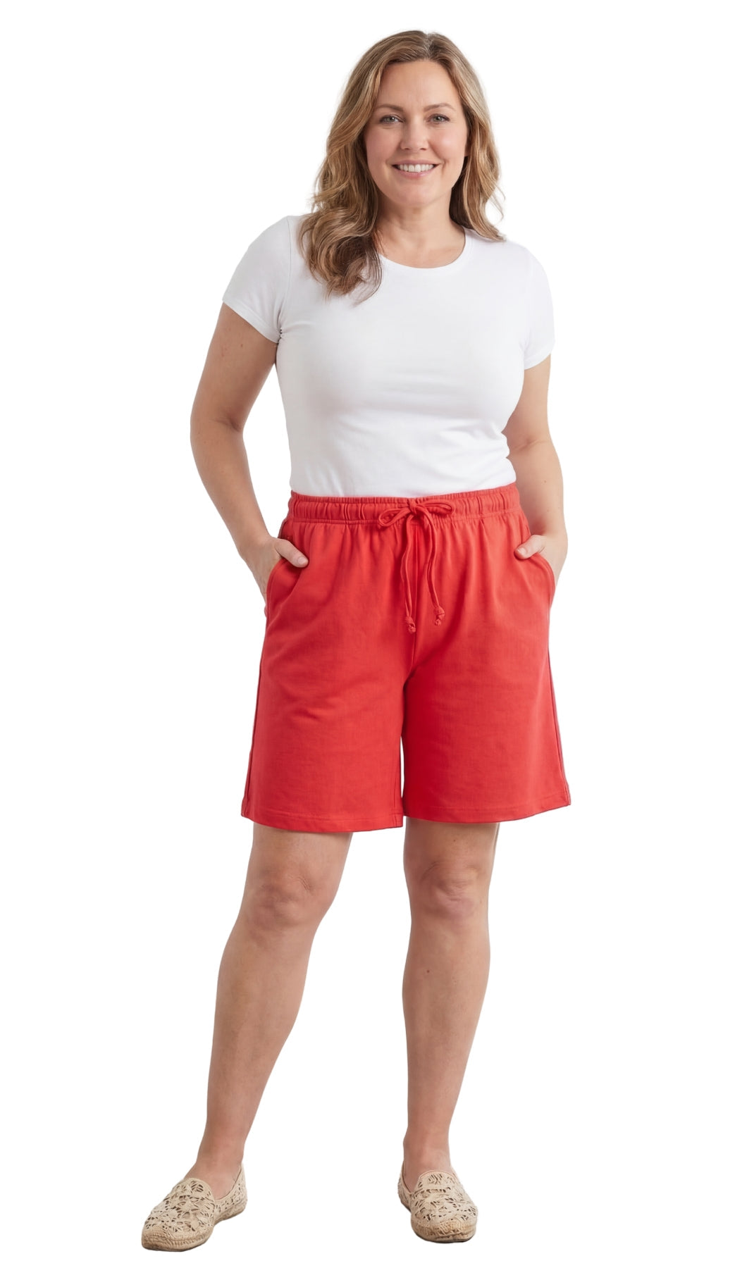 Women's Interlock Knit cotton Shorts with Elastic Waist and Adjustable Drawstring