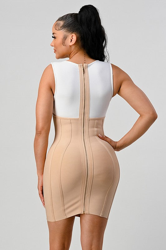 Beaded Contrast Bandage Dress