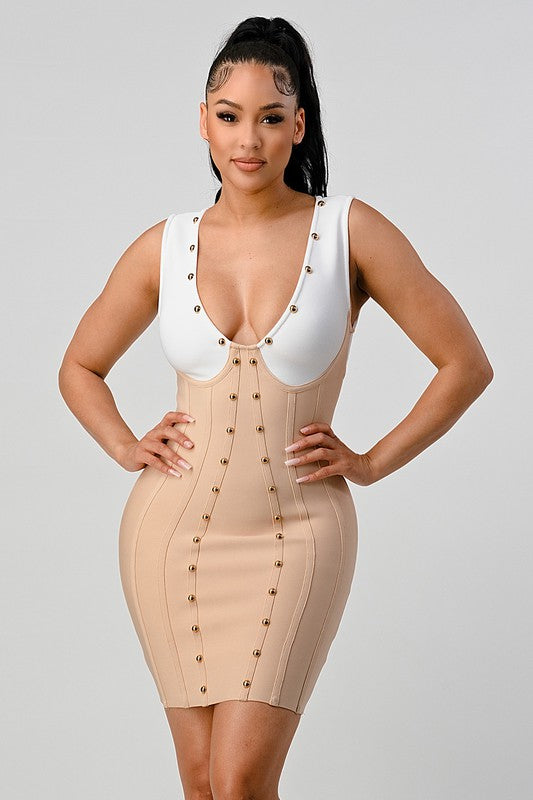 Beaded Contrast Bandage Dress
