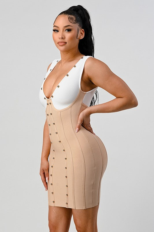 Beaded Contrast Bandage Dress
