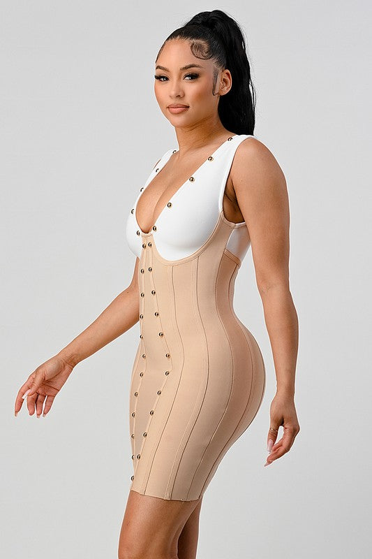 Beaded Contrast Bandage Dress