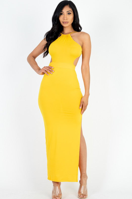 Backless Split Thigh Maxi Dress