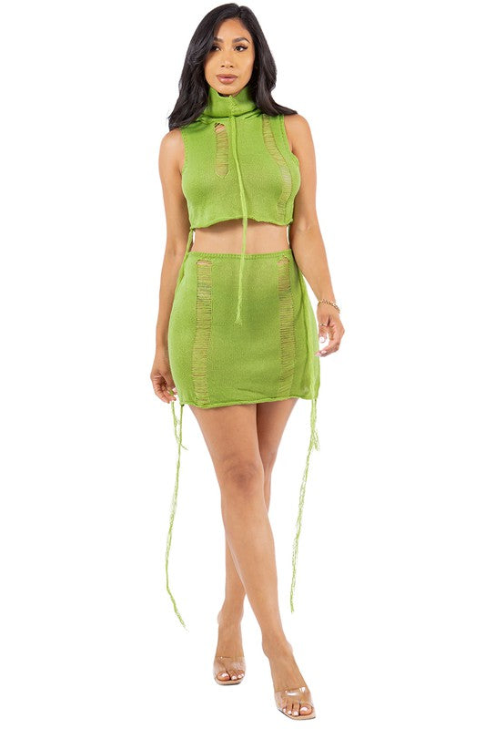 Colored Rippled Crochet Skirt Set