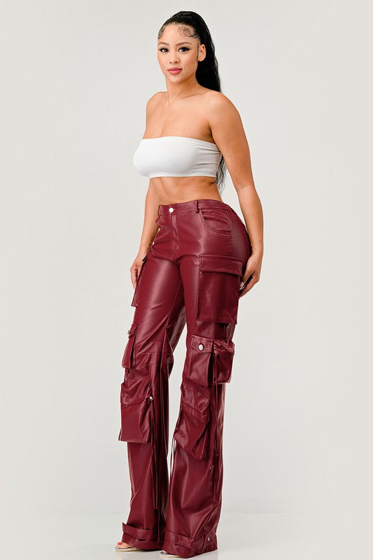 PU Leather Cargo Pants
