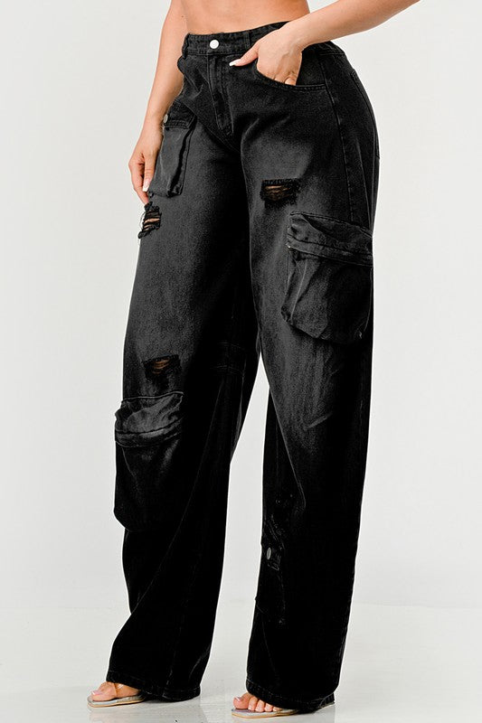 Black Knight Washed Out Cargo Jeans