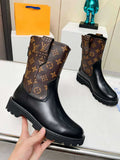 Monogram Panel Combat Boots – Chunky Sole Streetwear Boot
