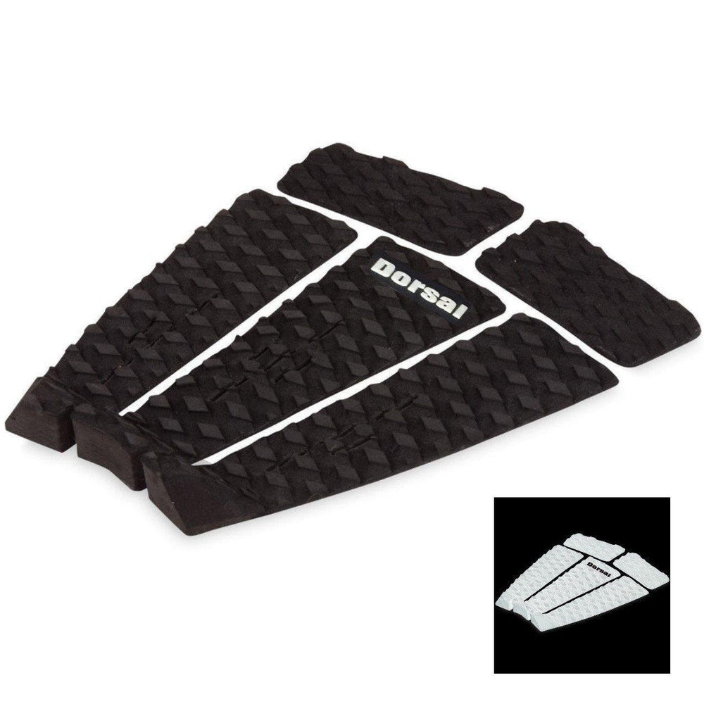 DORSAL Five 5 Piece EVA Surfboard Deck Traction Pads with Kicker Tail for Stomp Skimboards, Surf Boards, Fish Board, Funboard Black/White