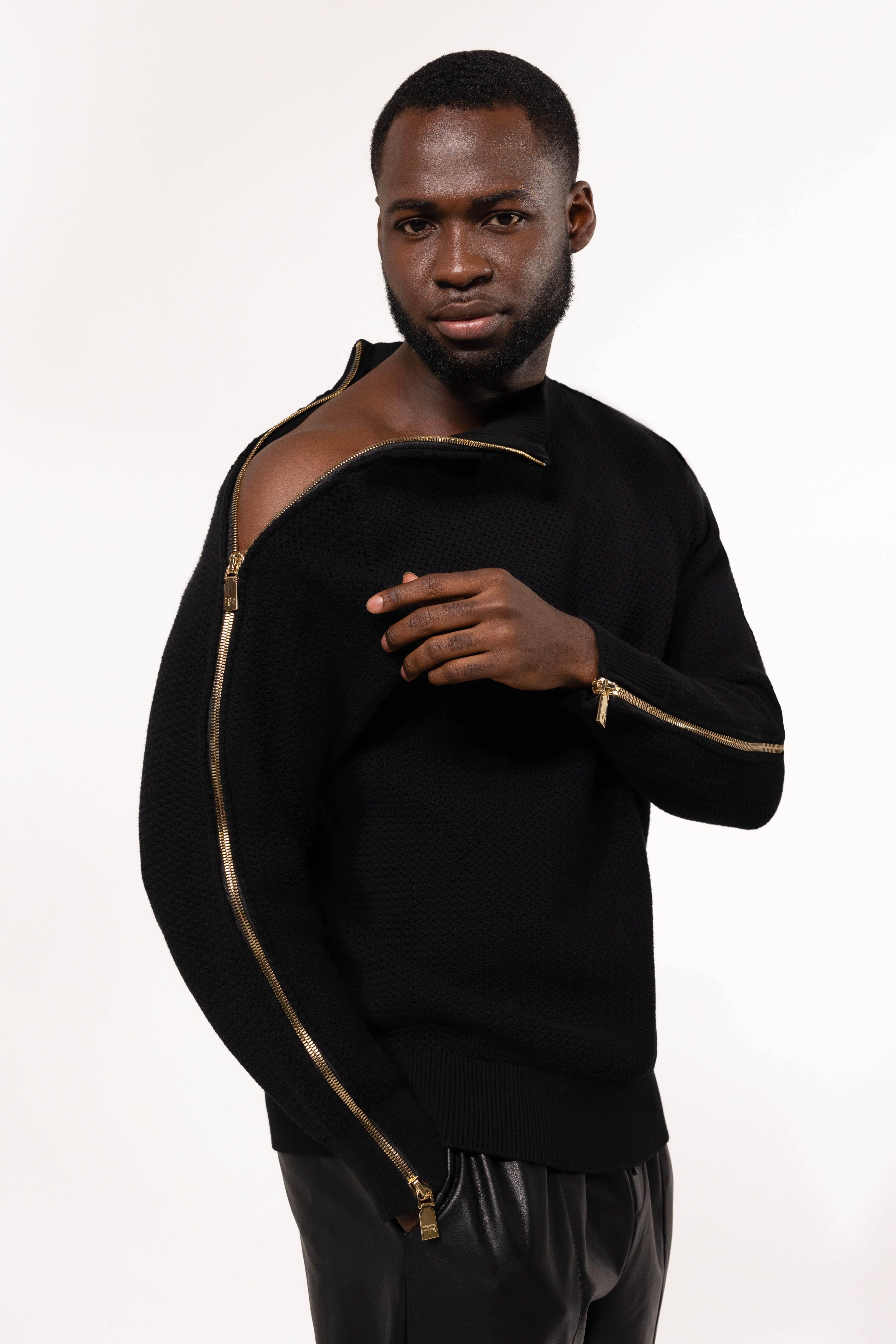 Black Luxe Zipped Turtleneck Sweater