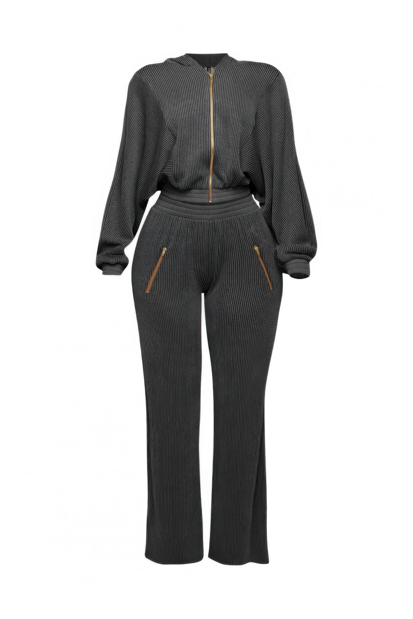 Zipper Closure Hoodie Jacket & Pants Set