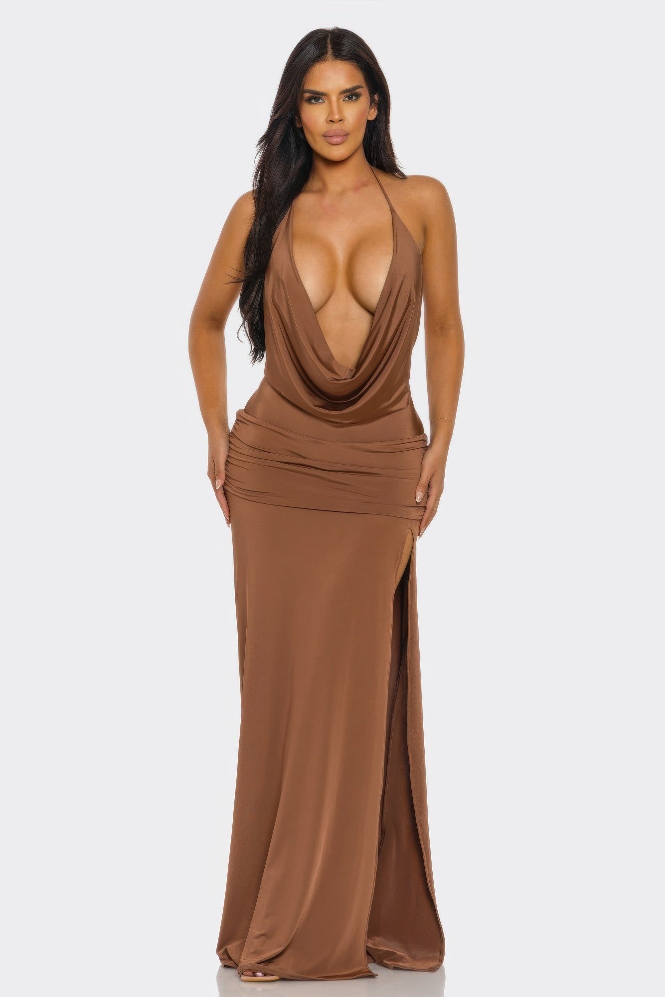 V Cut Drape Maxi Gown