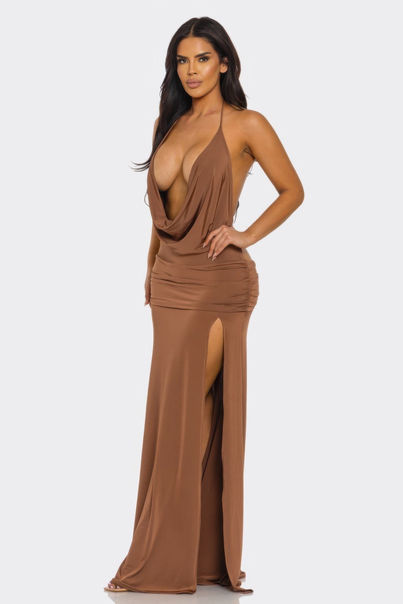 V Cut Drape Maxi Gown