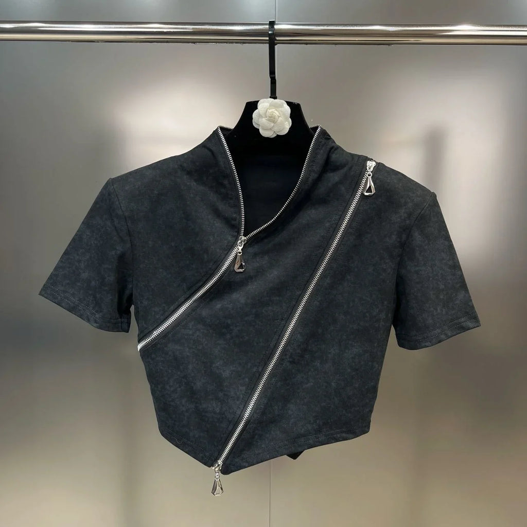 Asymmetry Edge Zip Top