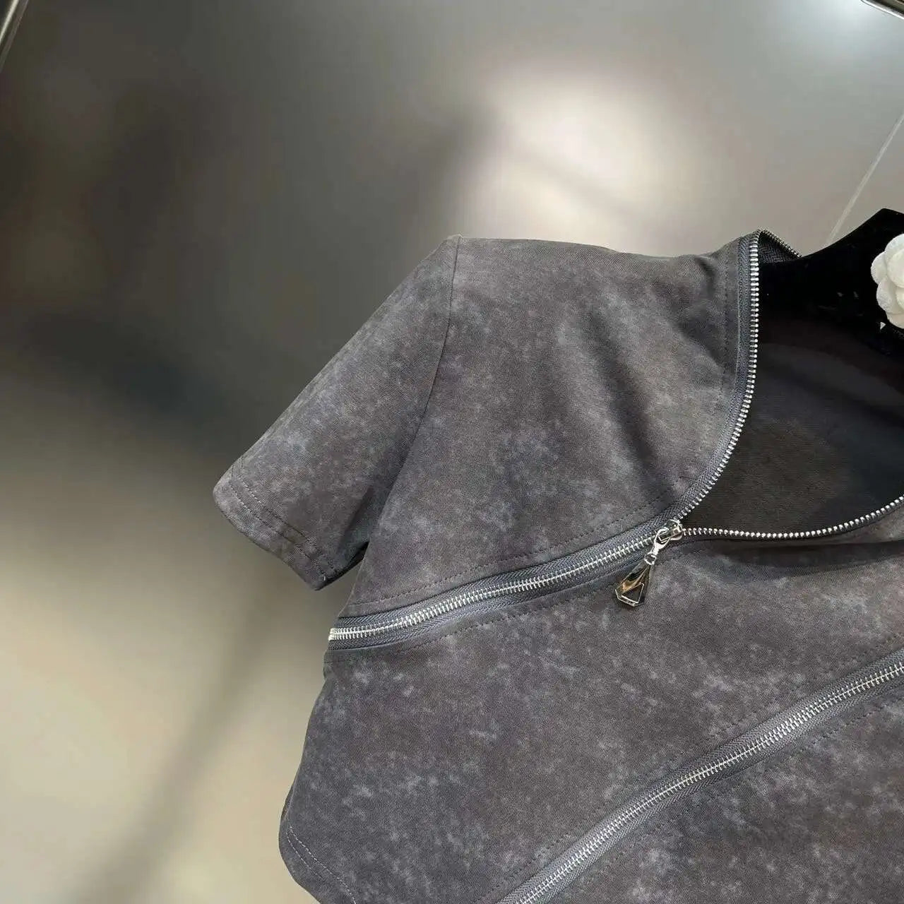 Asymmetry Edge Zip Top