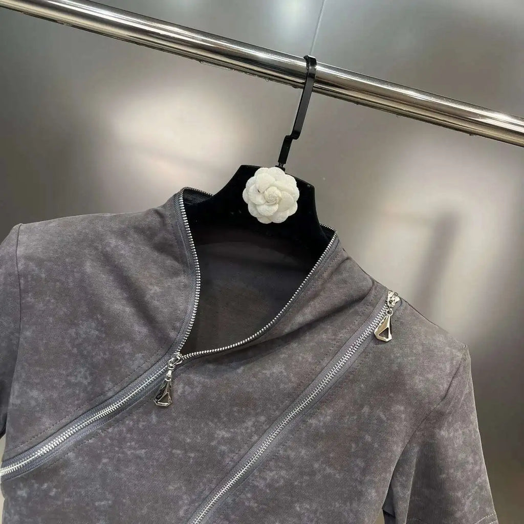 Asymmetry Edge Zip Top