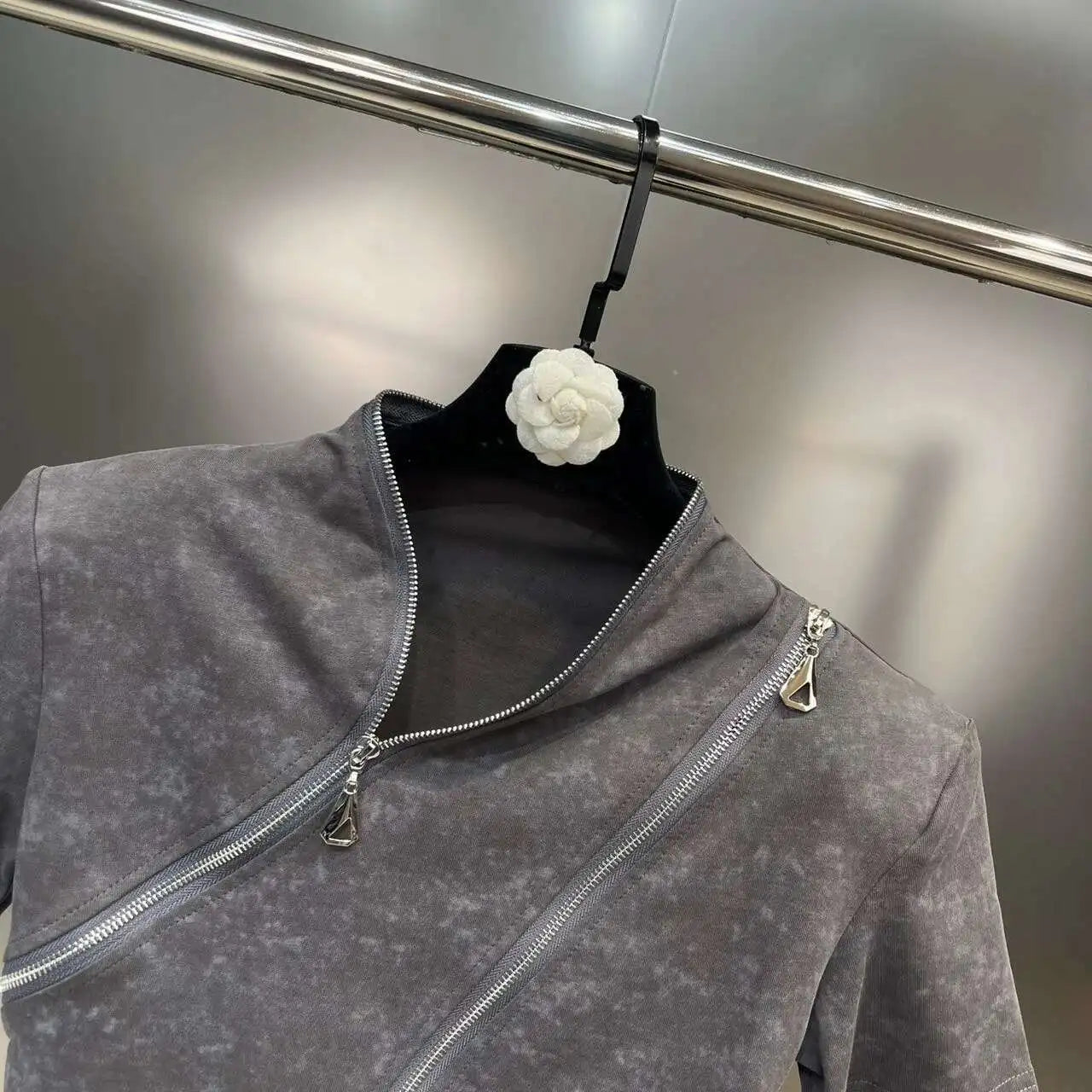 Asymmetry Edge Zip Top