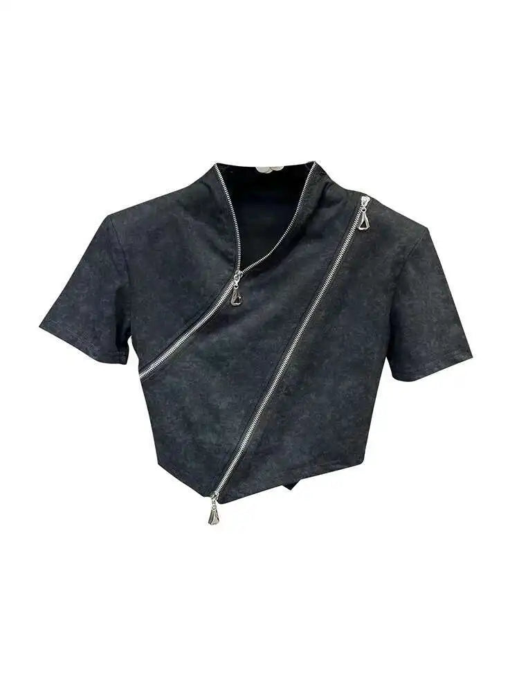 Asymmetry Edge Zip Top
